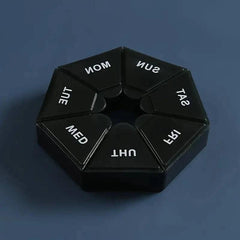 TEMU weekly pill box with 7 grids, compact pill storage container for organizing daily medication doses.