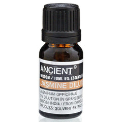 A 10ml bottle of AW Gifts Jasmine Dilute Essential Oil for skin care, with a clear glass bottle and white label.