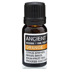 AW Gifts orange essential oil in a 10ml bottle, ideal for skin care and aromatherapy, with vibrant orange liquid visible.