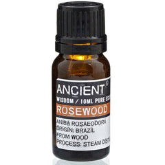 AW Gifts rosewood essential oil in a 10ml bottle, natural skin care product with amber-colored glass and dropper cap.