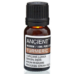 Dropper bottle of AW GIFTS Turmeric Essential Oil for skin care, 10ml, showing the amber glass and label on the product.