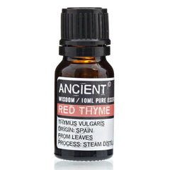 Red thyme essential oil in a 10ml bottle by AW GIFTS, used for skin care and natural aromatherapy.