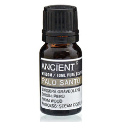AW Gifts Palo Santo essential oil bottle, 10ml for skin care, with amber glass and white label showing product details.