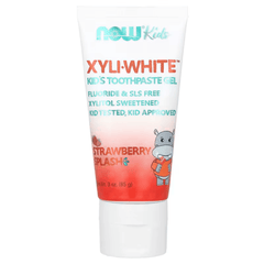 MKSTAVRINOS XyliWhite Kid's Strawberry Splash Toothpaste Gel in 3 oz tube, featuring colorful packaging and a child's smiling mouth.