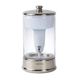 Herbalistas ZeroWater 9-liter glass water filter dispenser with a clear glass body and a white lid, designed for clean drinking water.