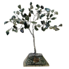 AW Gifts, Gemstone Tree with Orgonite Base - 80 Stones - Moss Agate - GREEN LIFE CYPRUS