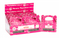 Box of 24 Satya Rose Backflow Dhoop Cones from AW Gifts, fragrant incense cones for aromatherapy and meditation.