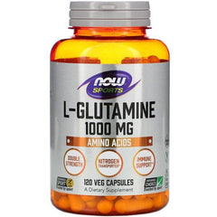 MKSTAVRINOS NOW Foods L-Glutamine supplement capsules, 1,000 mg, 120 vegetarian capsules in a bottle.