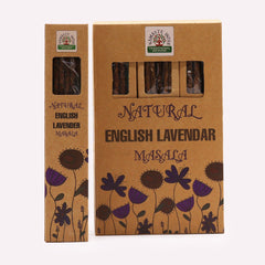 AW Gifts Natural Botanical Masala Incense in English Lavender scent, showcasing the fragrant incense sticks and packaging.