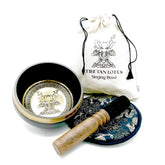 AW Gifts, Hand Beaten & Engraved Singing Bowl Gift Set - 14cm - Lotus Flower - GREEN LIFE CYPRUS