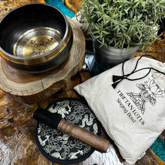 AW Gifts, Hand Beaten & Engraved Singing Bowl Gift Set - 14cm - Lotus Flower - GREEN LIFE CYPRUS