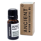 AW GIFTS Happiness Essential Oil Blend in a 10ml bottle, skin care product, with a boxed packaging and natural floral design.