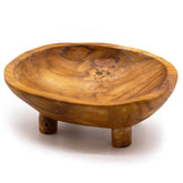 Smooth teakwood fruit bowl with legs, measuring 30x23x10 cm, crafted by AW GIFTS, showcasing a natural wood finish.