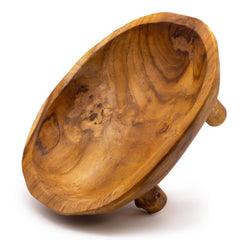 Smooth teakwood fruit bowl on legs, 30x23x10 cm, by AW GIFTS, showcasing a polished wooden bowl with sturdy legs and natural grain.