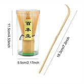Japanese matcha whisk bamboo chasen and tea spoon chashaku set for traditional tea preparation.
