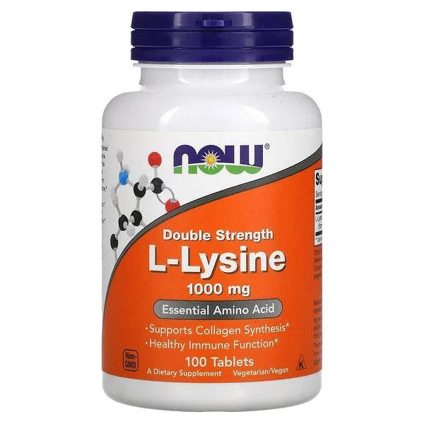 NOW Foods, Double Strength L-Lysine, 1,000 mg, 100 Tablets - GREEN LIFE CYPRUS