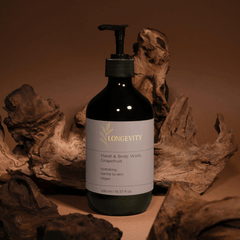 SELFNAMEd Grapefruit Hand & Body Wash in 490ml bottle, showing the refreshing citrus scent and clear liquid inside.