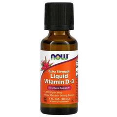 Old Products NOW Foods Liquid Vitamin D-3 supplement in a 1 fl oz bottle, featuring a dropper for easy dosing.