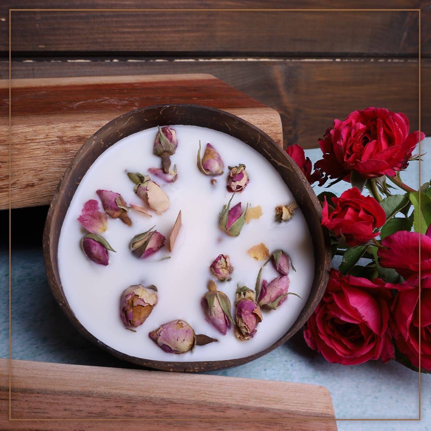 Homemade Coconut Bowl Candle With Soy Wax 250gr & Wood Wick - Velarte - GREEN LIFE CYPRUS