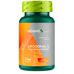 Liposomal C and Bioflavonoids supplement by Adams Supplements, 30 capsules, featuring a bottle with white cap and label.