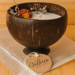 Homemade Soy Wax Candle in Coconut Bowl with base - Velarte