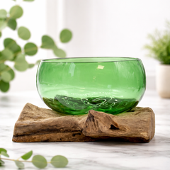 Recycled Beer Bottles - Wide Bowl on Wood - GREEN LIFE CYPRUS