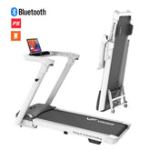 Green Life World D-12 Smart Folding Treadmill with compact design and digital display for home fitness.