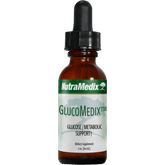 SENTOSA Nutramedix GlucoMedix diabetes control supplement bottle with label, 2oz size, natural health product for blood sugar support