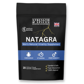 Natagra male vitality supplement by Strength & Spices, 20 capsules, featuring herbal ingredients for energy and stamina.