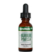 Bottle of Nutramedix BURBUR-PINELLA detox and nerve cleanse supplement by SENTOSA, 60ml, with label and dropper visible.