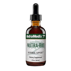 SENTOSA Nutramedix NUTRA-BBS supplement bottle with 60ml liquid in a clear container, label showing product details.
