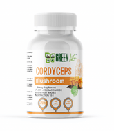 Green Life Cyprus Cordyceps mushroom supplement bottle showing 90 capsules for energy, endurance, and vitality support.