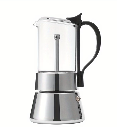 TEMU 200ml glass Moka coffee pot for stovetop, premium borosilicate espresso maker with a sleek design.