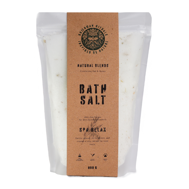 Greenman Rituals Oat & Honey Epsom Bath Salt from AW GIFTS featuring a spa relaxation blend with oat and honey ingredients.