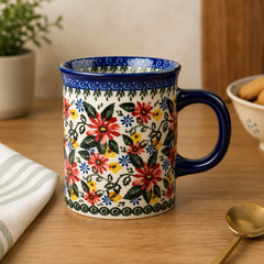 Floral Heritage Polish Ceramic Coffee Mug – Hand-Painted Stoneware Tea & Breakfast Cup