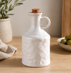 Rustic Elegance Ceramic Oil & Vinegar Bottle with Cork Stopper (White)