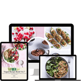 Green Life 15 Vegan Recipe Book Vol.7 by GREEN LIFE CYPRUS, featuring colorful pages and vegan recipes on a table.