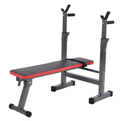 Viking Fitness Viking 757 foldable bench for strength training, shown in a workout setting with adjustable features.