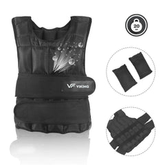 Viking Fitness Viking Pro Vest adjustable 20kg weight vest worn on a person for strength training and fitness workouts.