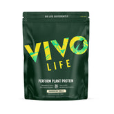 Large Vivo Life PERFORM raw plant protein and BCAA powder with Madagascan vanilla flavor in a container.