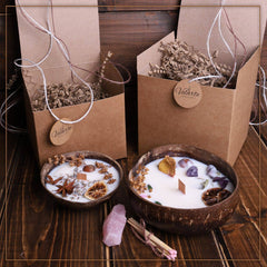 Homemade Coconut Bowl Candle With Coconut Wax 250gr + Unique Crystal - Velarte - GREEN LIFE CYPRUS