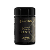 Herbalistas Purovitalis Liposomal Vitamin D3 & K2 supplement bottle with 60 capsules, showing the product label.
