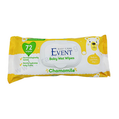 EVENT Baby Wet Wipes with Chamomile by PETROUTSIOS, 72-pack, soft wipes with chamomile for gentle baby skin cleaning.