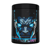 Fury Extreme Genius Nutrition energy supplement in 400g container, featuring vibrant packaging and product label.