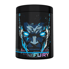 Fury Extreme Genius Nutrition energy supplement in 400g container, featuring vibrant packaging and product label.