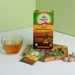 Organic India, BIO Tulsi Turmeric Ginger Premium Tea, Caffeine-Free, 25 Infusion Bags - GREEN LIFE CYPRUS