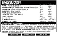 Genius Nutrition Novo X7 supplement bottles with 60 capsules each, displayed on a plain background.