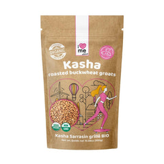 Organic roasted buckwheat kasha in a 300g package by ILOVE ME, showing the packaging and roasted buckwheat grains.