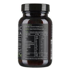 Organic Kiki Health Chlorella supplement in Herbalistas 200 tablets, showing green tablets in a clear container.