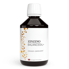 Zinzino BalanceOil+ Omega 3 supplement in a 300 ml bottle, featuring golden liquid and a clean label with brand logo.